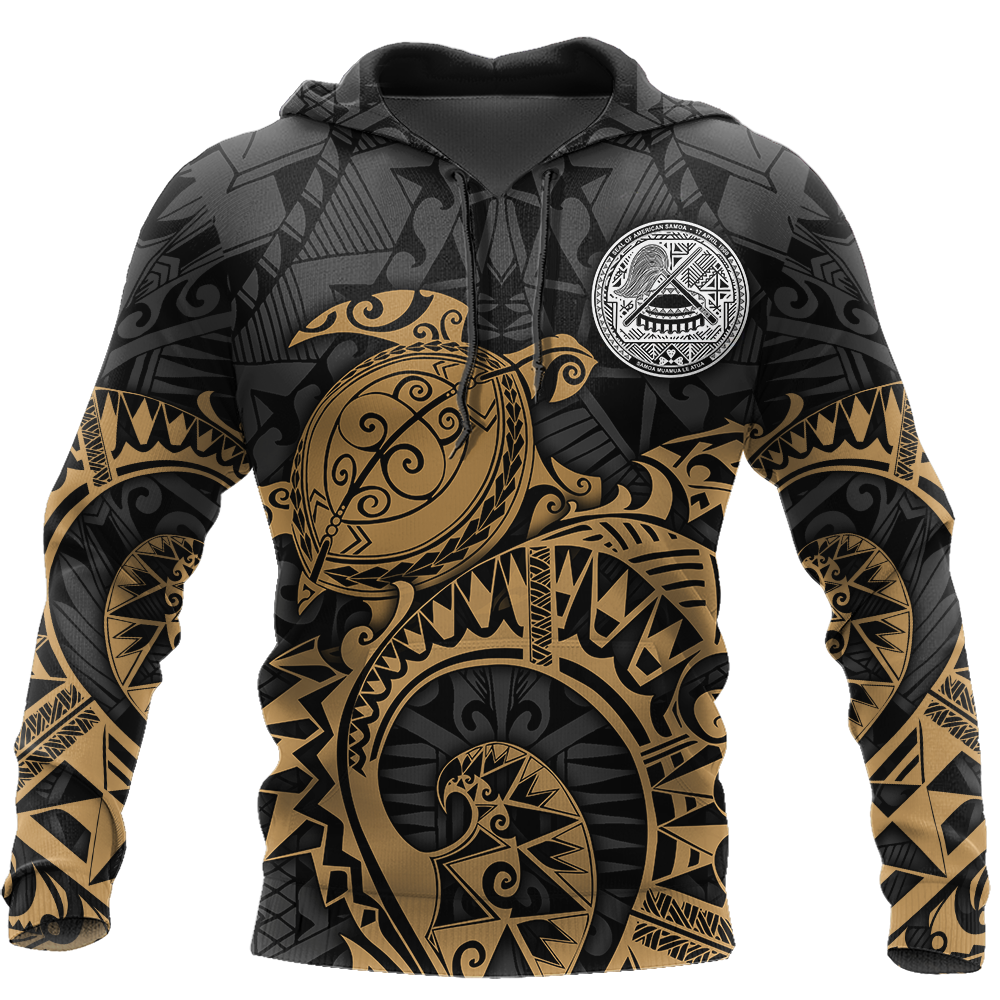 Samoa Polynesian Hoodie Gold Turtle Flowing 3d all over printed shirt and short for man and women AZ130201 PL - Amaze Style™-Apparel