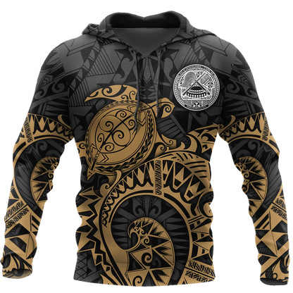Samoa Polynesian Hoodie Gold Turtle Flowing 3d all over printed shirt and short for man and women AZ130201 PL - Amaze Style™-Apparel
