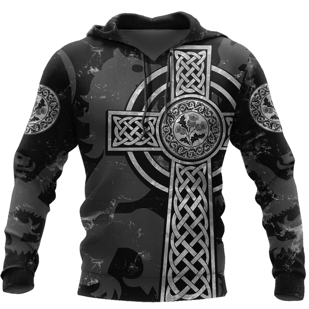Scottish Thristle Celtic Cross grey ver1 Hoodie  AZ210202 - Amaze Style™-Apparel