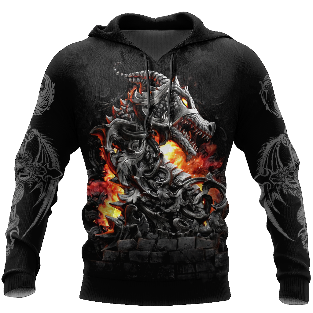 3D Armor Tattoo and Dungeon Dragon Hoodie HAC140103-Apparel-NM-Hoodie-S-Vibe Cosy™