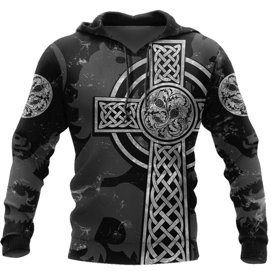 Scottish Thristle Celtic Cross grey ver3 Hoodie AZ210204 - Amaze Style™-Apparel