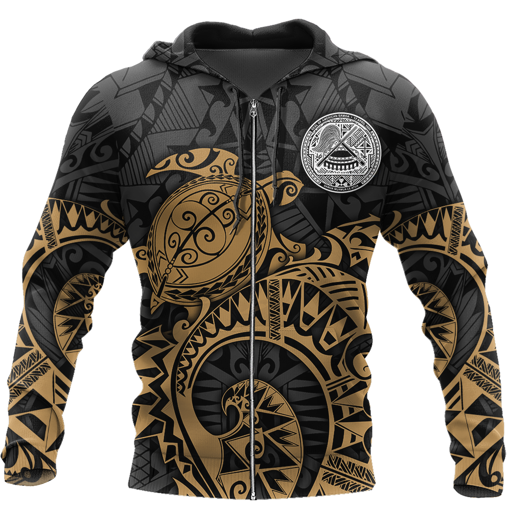 Samoa Polynesian Hoodie Gold Turtle Flowing 3d all over printed shirt and short for man and women AZ130201 PL - Amaze Style™-Apparel