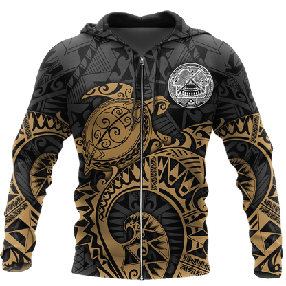 Samoa Polynesian Hoodie Gold Turtle Flowing 3d all over printed shirt and short for man and women AZ130201 PL - Amaze Style™-Apparel