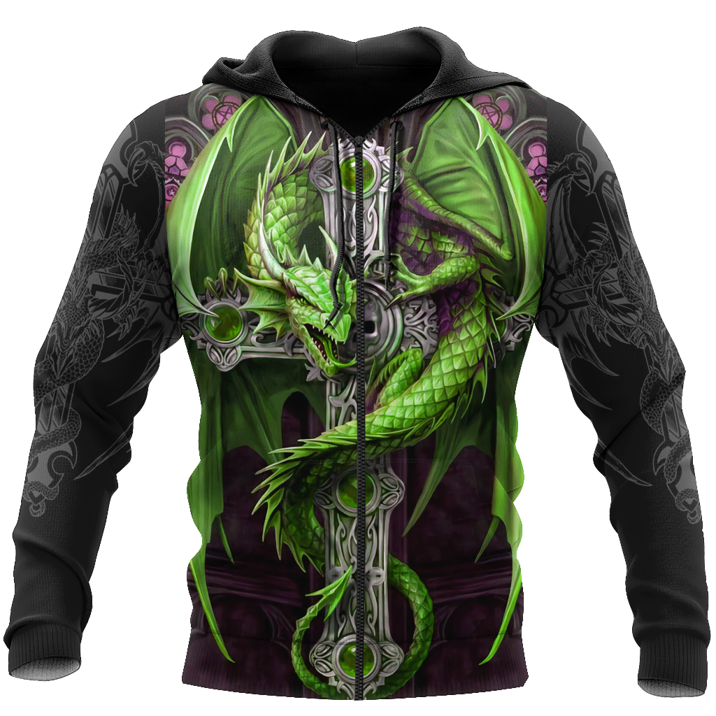 Irish Saint Patrick's Day Shamrock Celtic Cross Dragon Hoodie T-Shirt Sweatshirt-Apparel-NM-Zip hoodie-S-Vibe Cosy™