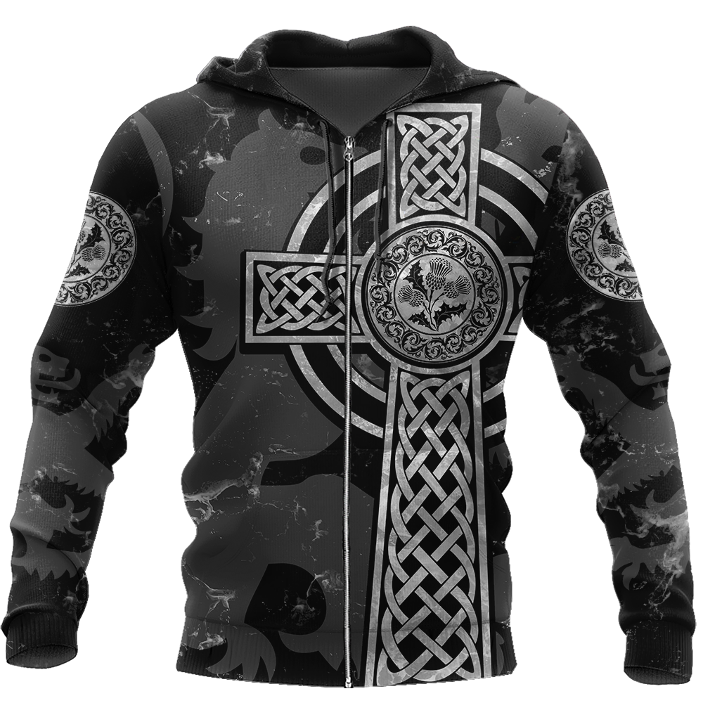 Scottish Thristle Celtic Cross grey ver1 Hoodie  AZ210202 - Amaze Style™-Apparel