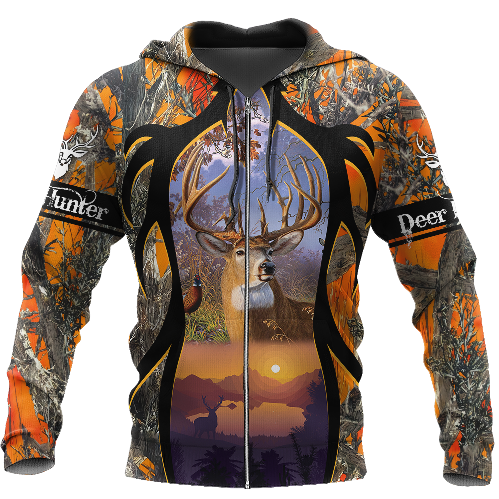 Camo Deer Hunting Hoodie T-Shirt Sweatshirt AZ112201 NM-Apparel-NM-Zipped Hoodie-S-Vibe Cosy™
