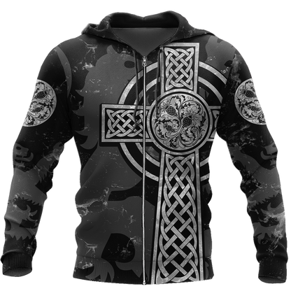 Scottish Thristle Celtic Cross grey ver3 Hoodie AZ210204 - Amaze Style™-Apparel