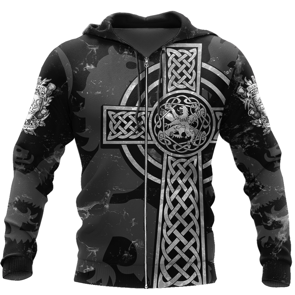 Scottish St-Andrew Lion & Thristle Celtic Cross grey ver1 Hoodie AZ210205 - Amaze Style™-Apparel