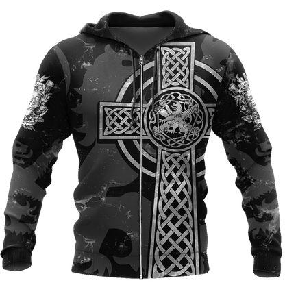 Scottish St-Andrew Lion & Thristle Celtic Cross grey ver1 Hoodie AZ210205 - Amaze Style™-Apparel