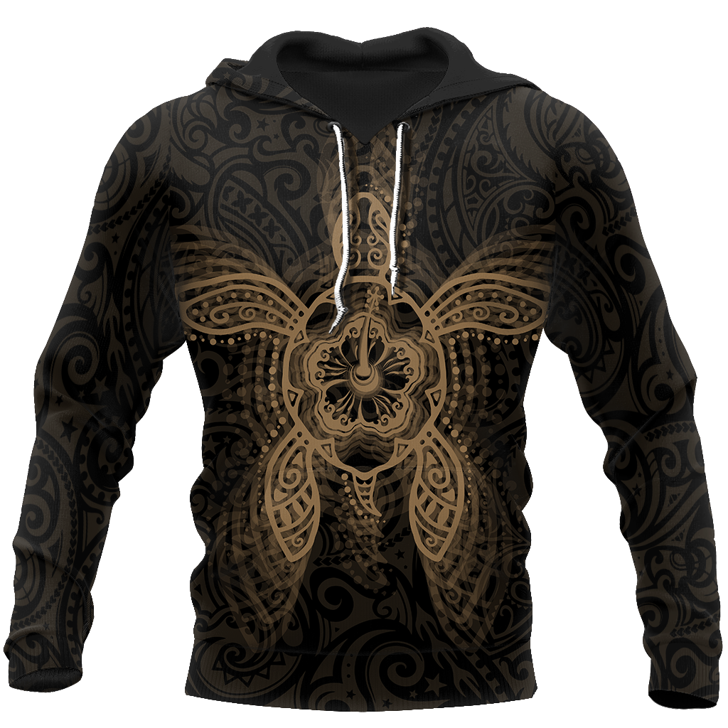 New Zealand Maori Hoodie, Wairua Tattoo Turtle Pullover Hoodie - Gold JJ150102 PL - Amaze Style™-Apparel