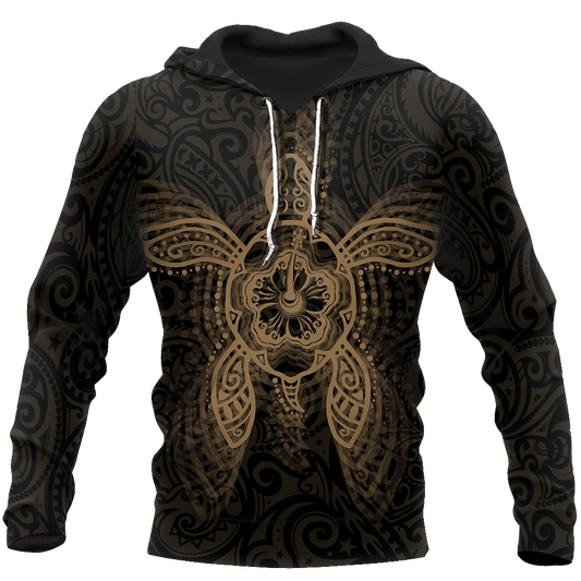 New Zealand Maori Hoodie, Wairua Tattoo Turtle Pullover Hoodie - Gold JJ150102 PL - Amaze Style™-Apparel