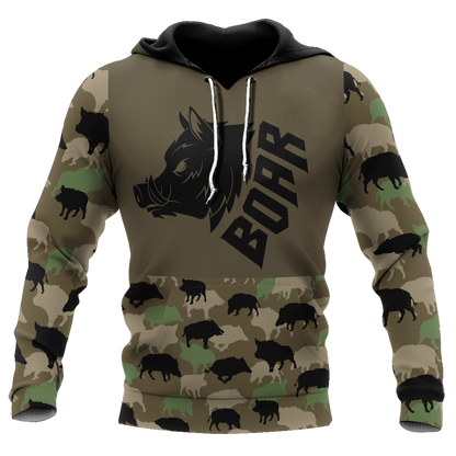 Boar Hunting Dark Green Camo 3D All Over Printed Shirt