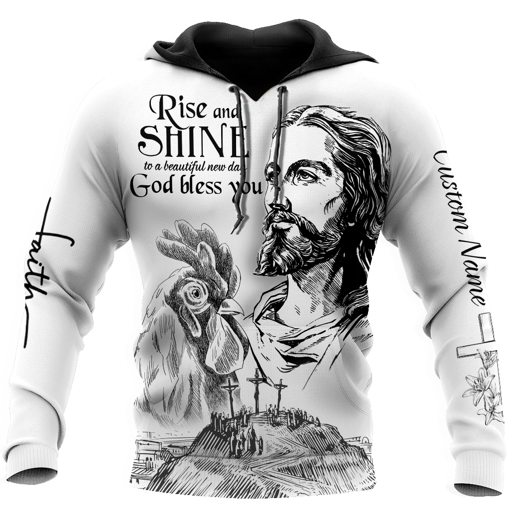 Rooster Rise And Shine Jesus 3D Over Printed Unisex Deluxe Hoodie ML