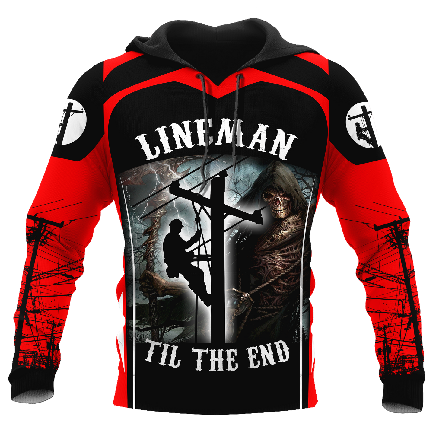 Premium Unisex All Over Printed Red And Black Lineman Shirts MEI