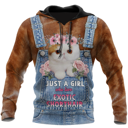 Love Cat Just a girl Exotic Shorthair face hair 3D all over shirts for women