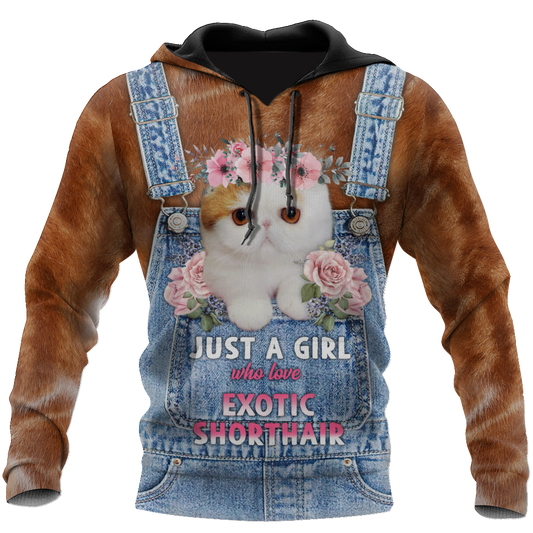 Love Cat Just a girl Exotic Shorthair face hair 3D all over shirts for women