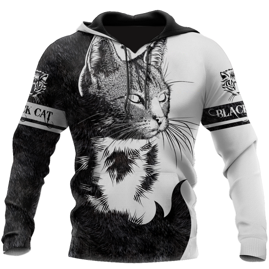 Love Black Cat Tattoo white 3D all over shirts for men and women