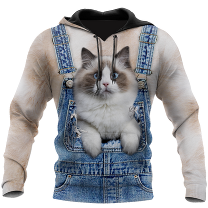 Love Cat cover Ragdoll face hair 3D all over shirt for women