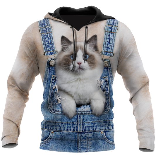 Love Cat cover Ragdoll face hair 3D all over shirt for women