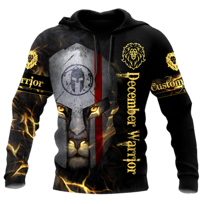 Custom Name December Spartan Lion Warrior 3D All Over Printed Unisex Shirts
