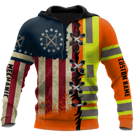 Personalized Mechanic American Flag Hoodie Shirt for Men and Women TN