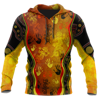 Aboriginal Australia Rock Painting Hand Lizard Art Golden Style shirts for men and women