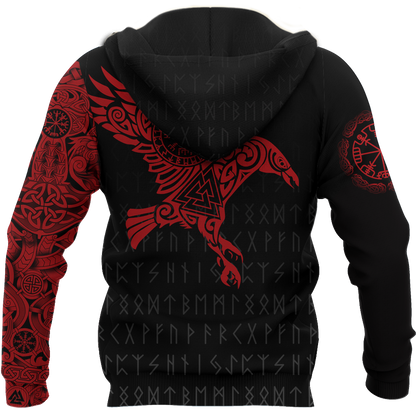 Vikings - The Raven of Odin Tattoo Red Hoodie - Amaze Style™-Apparel