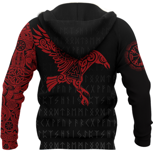 Vikings - The Raven of Odin Tattoo Red Hoodie - Amaze Style™-Apparel