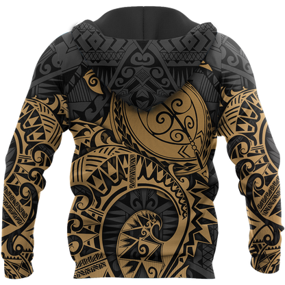 Samoa Polynesian Hoodie Gold Turtle Flowing 3d all over printed shirt and short for man and women AZ130201 PL - Amaze Style™-Apparel