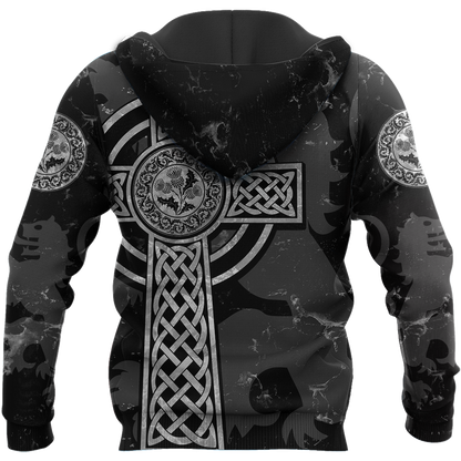 Scottish Thristle Celtic Cross grey ver1 Hoodie  AZ210202 - Amaze Style™-Apparel