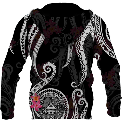 American Samoa Polynesian Hoodie - Black Plumeria 3d all over printed shirt and short for man and women JJ120204 PL - Amaze Style™-Apparel