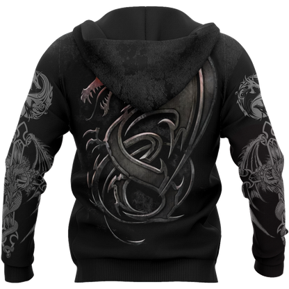3D Armor Tattoo and Dungeon Dragon Hoodie HAC130102 - Amaze Style™-Apparel