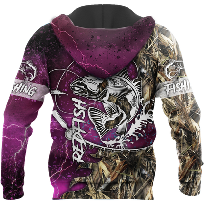 Red fishing all over printed hoodie T-shirt for men and women purple color TR231201 - Amaze Style™-Apparel