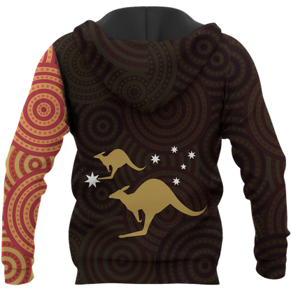 Australia In My Heart Aboriginal Tattoo Kangaroo Hoodie Yellow (No "Australia" words on back) - Amaze Style™-Apparel