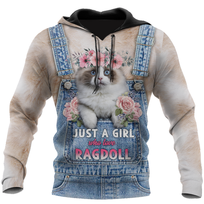 Love Cat Just a girl Ragdoll face hair 3D all over shirts for women