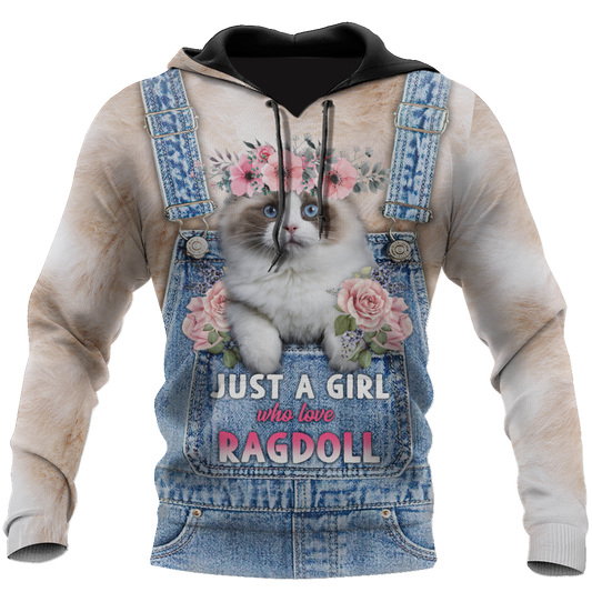 Love Cat Just a girl Ragdoll face hair 3D all over shirts for women