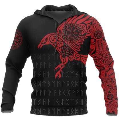 Vikings - The Raven of Odin Tattoo Red Hoodie - Amaze Style™-Apparel