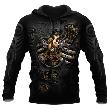 Steampunk Mechanic Skull All Over Printed Hoodie For Men and Women TN