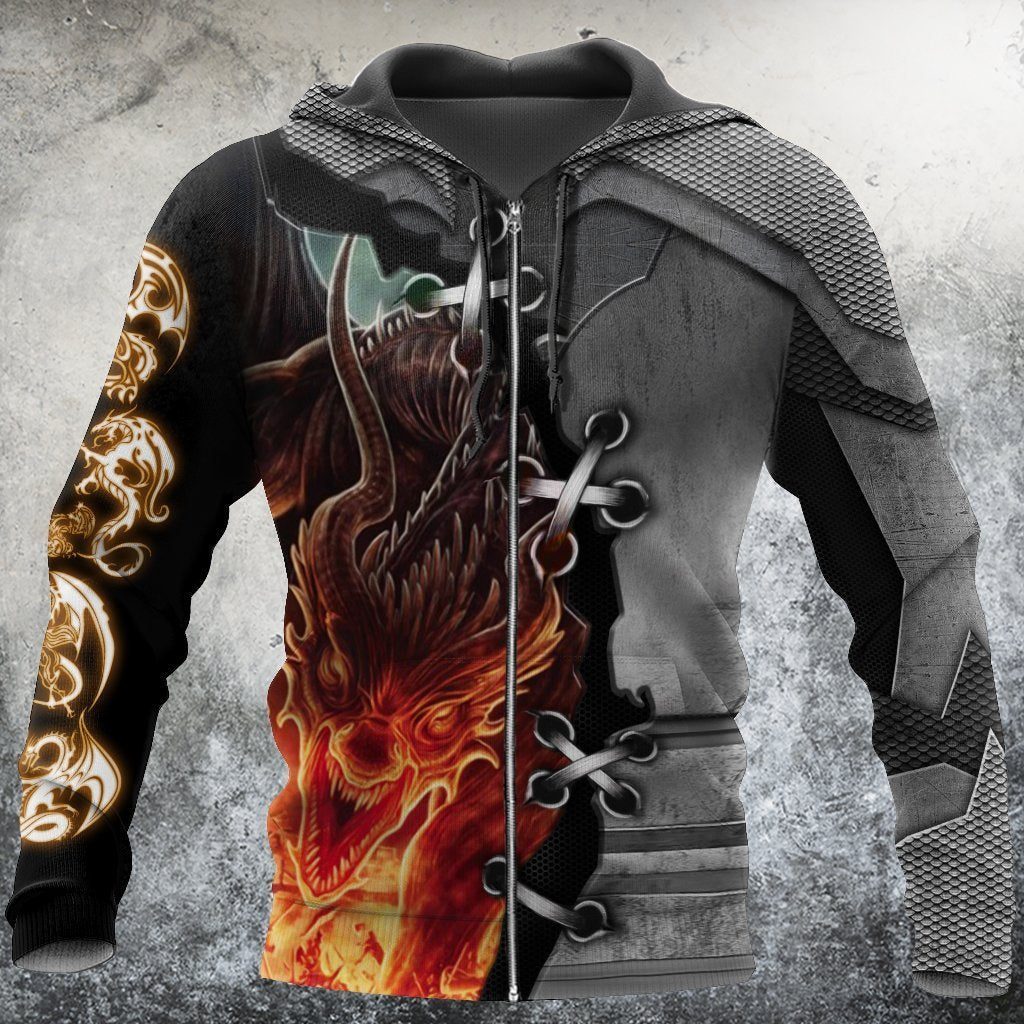 3D Tattoo and Dungeon Dragon Hoodie HAC111201-Apparel-NM-Zip hoodie-S-Vibe Cosy™