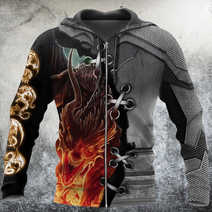 3D Tattoo and Dungeon Dragon Hoodie HAC111201-Apparel-NM-Zip hoodie-S-Vibe Cosy™