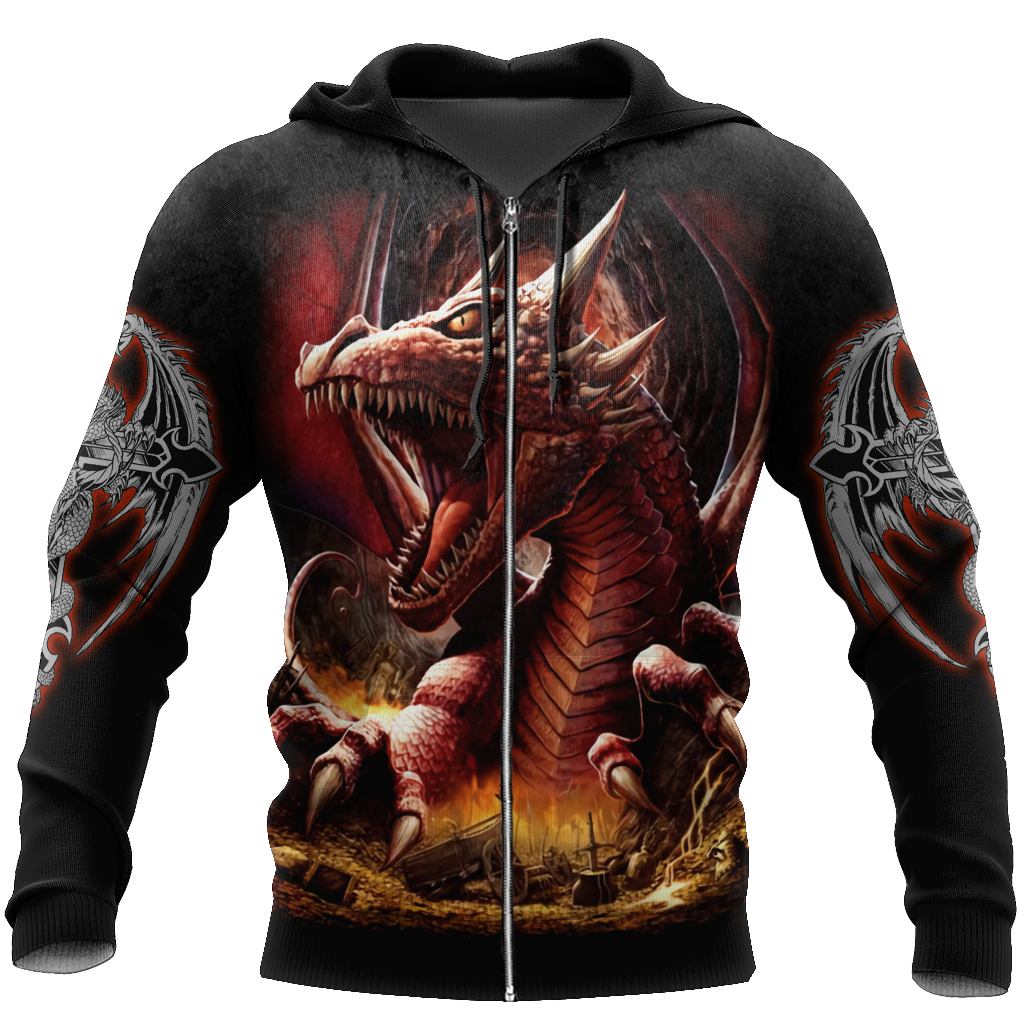 3D Armor Tattoo and Dungeon Dragon Hoodie HAC140101-Apparel-NM-Zip hoodie-S-Vibe Cosy™