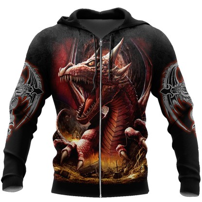 3D Armor Tattoo and Dungeon Dragon Hoodie HAC140101-Apparel-NM-Zip hoodie-S-Vibe Cosy™