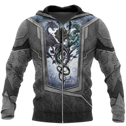 3D Tattoo and Dungeon Dragon Hoodie HAC020114-Apparel-NM-Zip hoodie-S-Vibe Cosy™