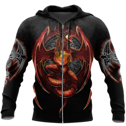 3D Armor Tattoo and Dungeon Dragon Hoodie HAC140102-Apparel-NM-Zip hoodie-S-Vibe Cosy™