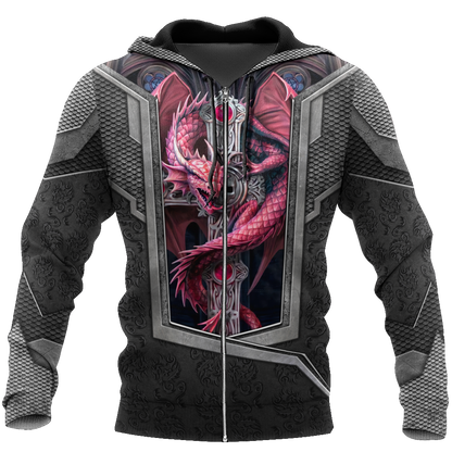 3D Tattoo and Dungeon Dragon Hoodie HAC26124-Apparel-NM-Zip hoodie-S-Vibe Cosy™