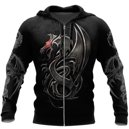 3D Armor Tattoo and Dungeon Dragon Hoodie HAC130102 - Amaze Style™-Apparel