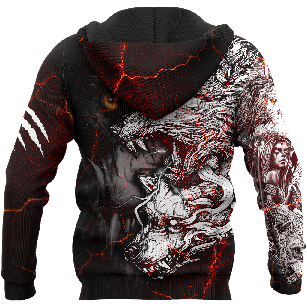 Red Thunder Wolf Tattoo All Over Printed Shirt for Men and Women