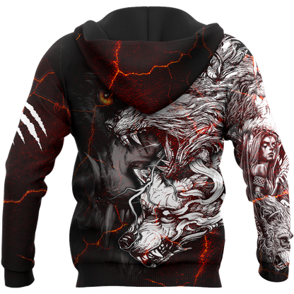 Red Thunder Wolf Tattoo All Over Printed Shirt for Men and Women