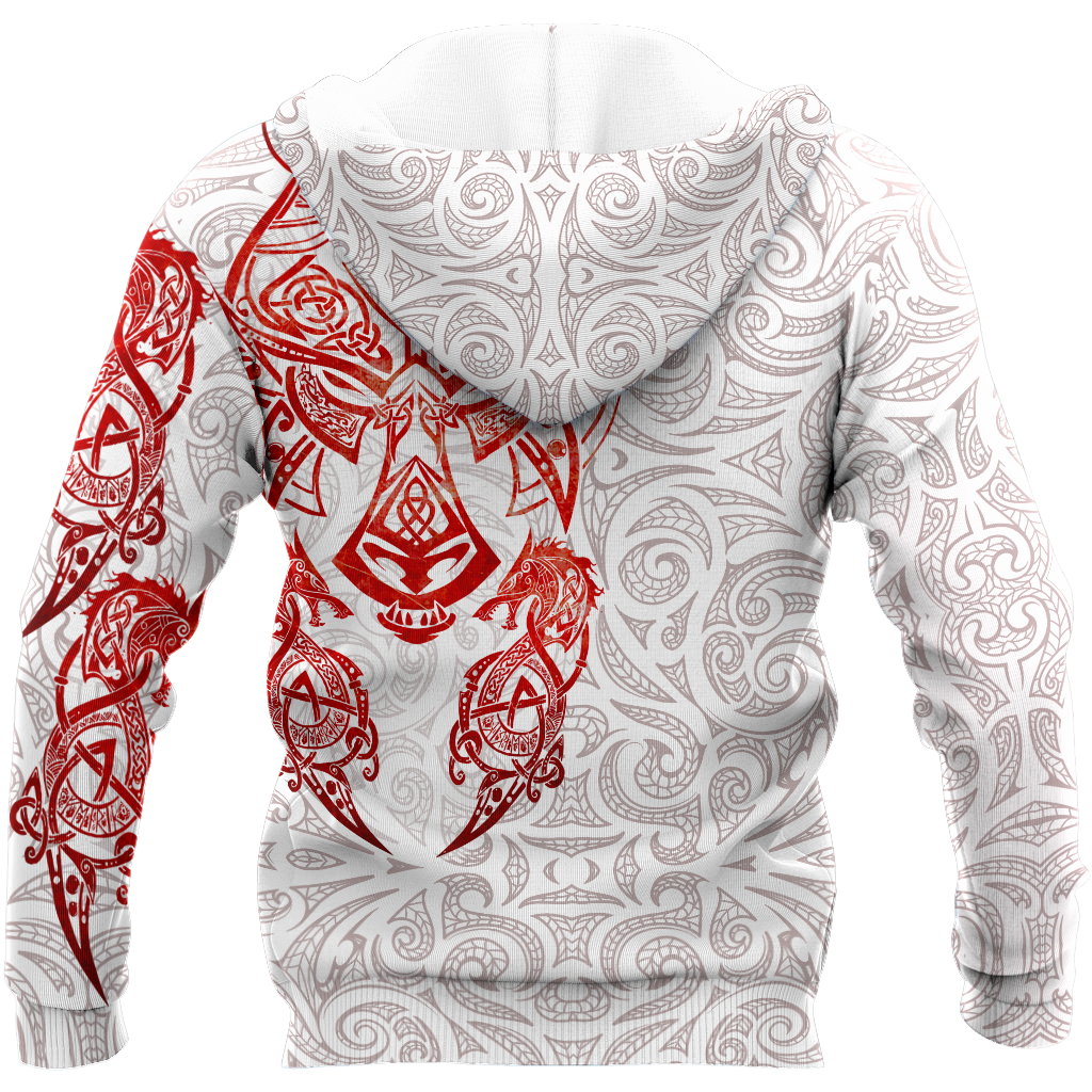 Red & White Viking Tattoo Dragon Hoodie T Shirt For Men and Women HAC150605-NM-Apparel-NM-Hoodie-S-Vibe Cosy™