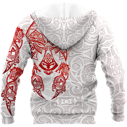 Red & White Viking Tattoo Dragon Hoodie T Shirt For Men and Women HAC150605-NM-Apparel-NM-Hoodie-S-Vibe Cosy™